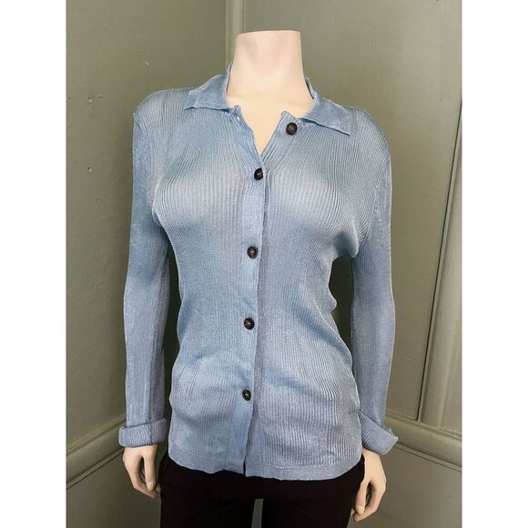 Free People Baby Blue Slinky Viscose Ribbed Cardigan Sweater Size XS - Picture 5 of 7